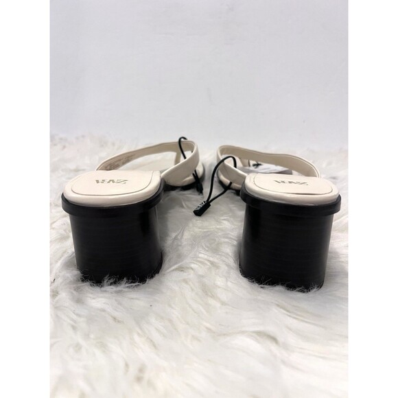 Zara Strappy Toe Block Heeled Leather Sandals Off White Thong Women US 10 EUR 41 - Picture 7 of 11